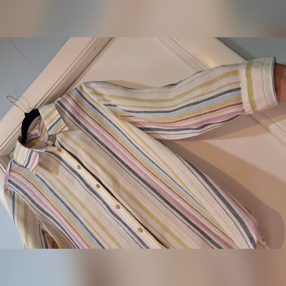 Women's Chico's Multi Stripe Linen Shirt, Size 8 - Picture 8 of 13